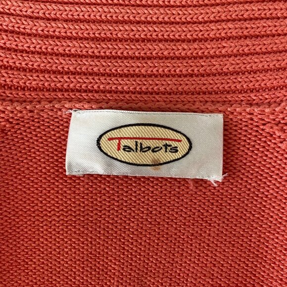 Talbots Coral Open Front Cardigan Sweater Short Sleeve Lightweight Knit - Picture 3 of 5